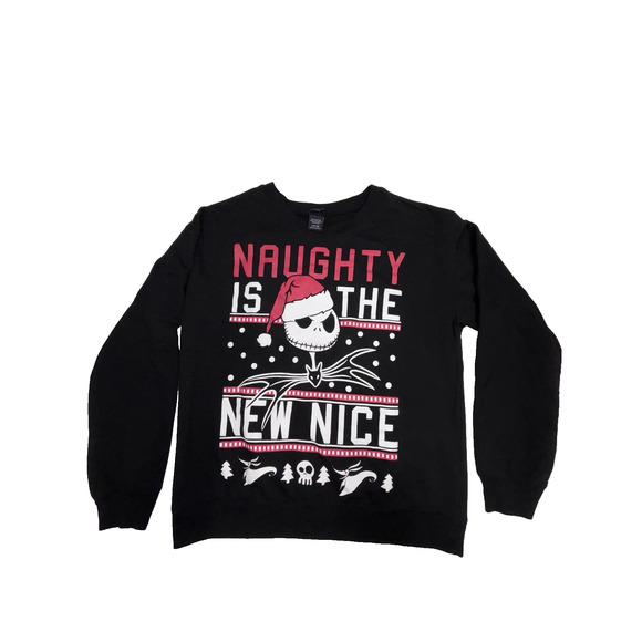 Disney Night Before Christmas Naughty New Nice Sweatshirt Women Jr L 11-13 - Picture 1 of 9
